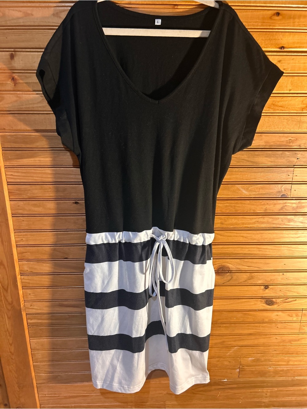 Women’s' Black & White Stripe Drawstring Dress